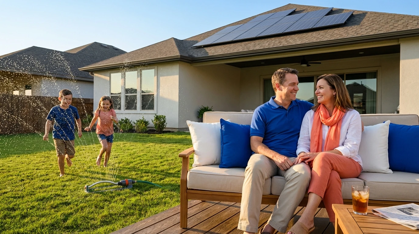 Family playing in backyard