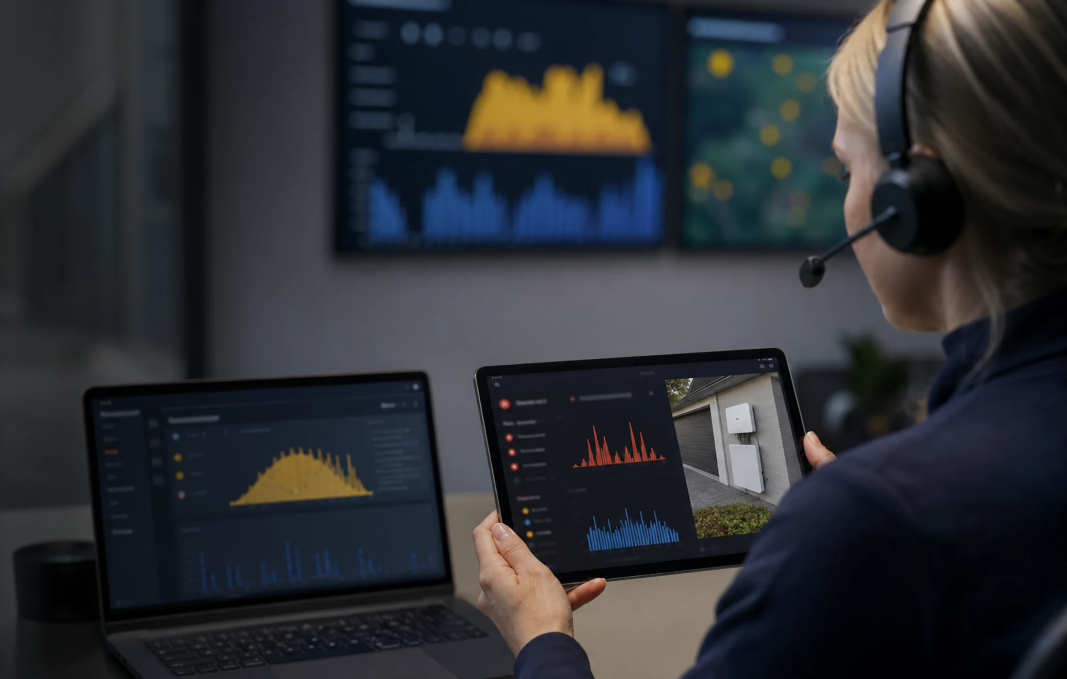Energy monitoring dashboard on a tablet